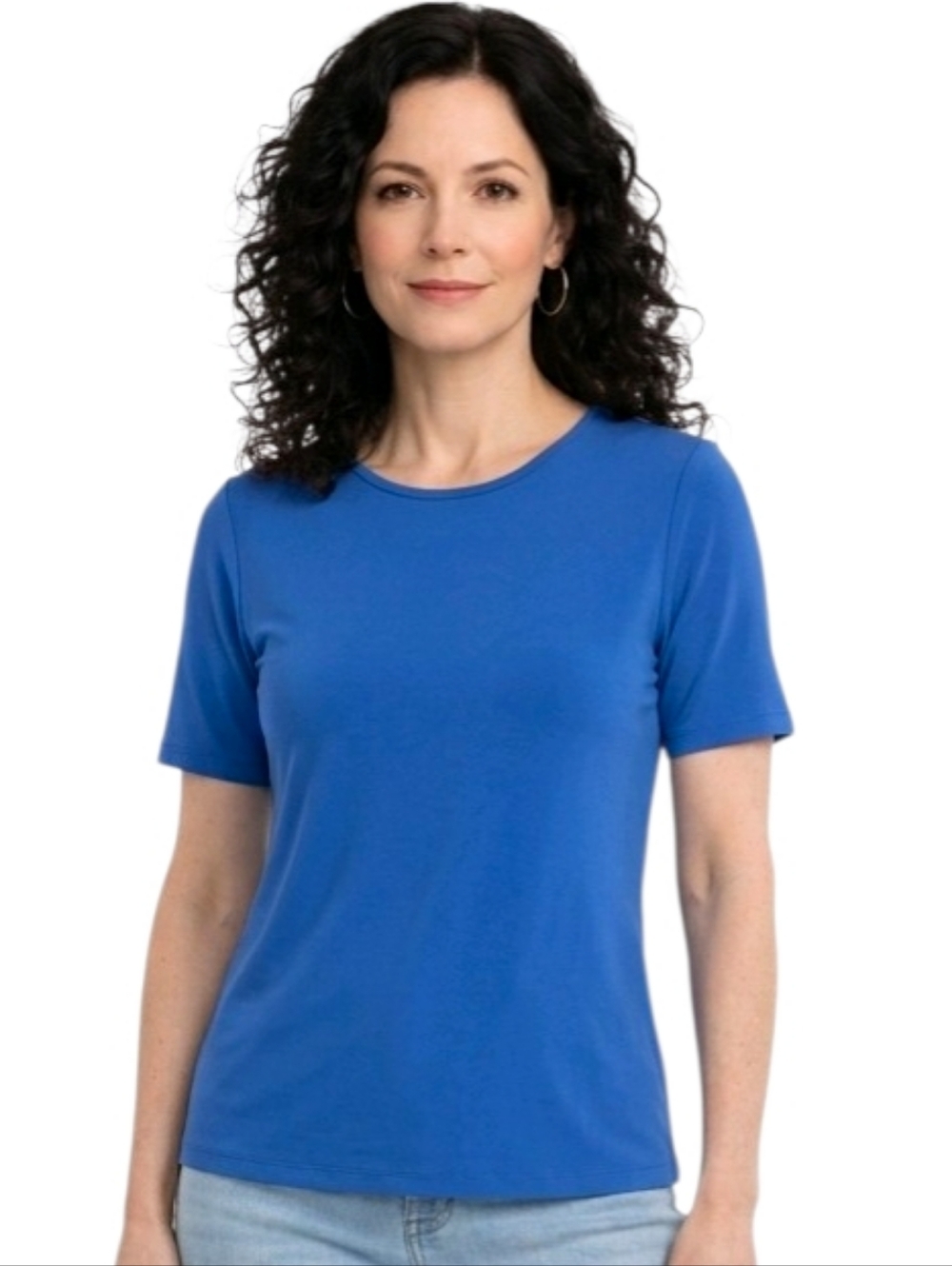 Susan Graver Blue Liquid Knit Short Sleeve Top Size S